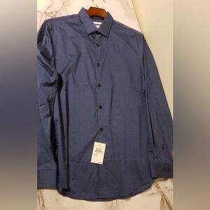 Calibrate Mens Slim Fit Navy Blue Button Down Long Sleeves 100% Cotton - L